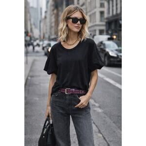 Wilt Black Puff Sleeve Scoop Neck Tee Elevated Everyday Basic Sz S